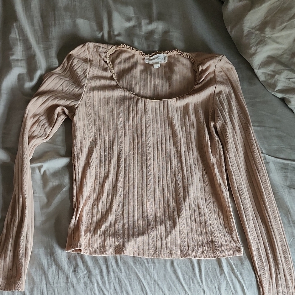 Women's Ribbed Long Sleeve Top - Nude/Tan